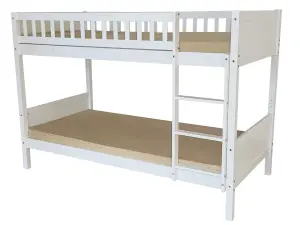 Domino Wooden Bunk Bed in White, Kids Bedroom Furniture, 2x 3FT (90cm) Single Beds, Sturdy Ladder, High Safety Guardrail