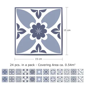 24 Pieces 15x15cm Lisbon Blue Tile Stickers