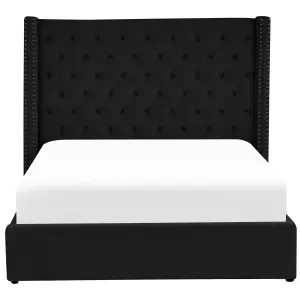 Velvet EU King Size Ottoman Bed Black LUBBON