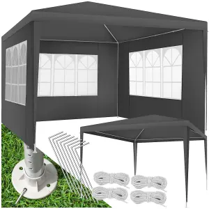 Gazebo Baraban - 3 x 3 m, with 3 side panels, weather & UV-resistant, guy ropes incl. - grey