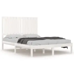 Berkfield Bed Frame White Solid Wood 120x190 cm 4FT Small Double