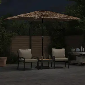 Berkfield Garden Parasol with LEDs and Steel Pole Brown 300x200x250 cm