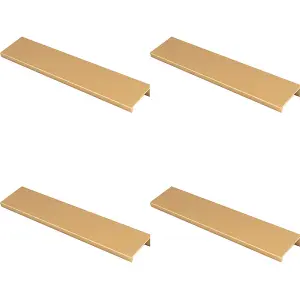 4 PACK - Square Edge Finger Pull Handle - Satin Brass 200mm - Slim Cupboard Drawer