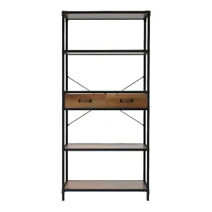 5-Tier Metal Framed Wooden Book Shelf with Drawers