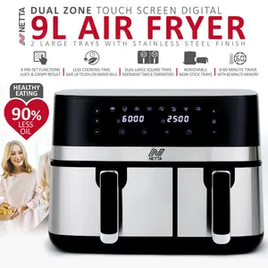 NETTA 9L Dual Basket Air Fryer with Digital Smart Programmes