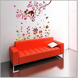 Walplus Combo Kids Colorful Flower Wall Sticker + Pink Monkey PVC