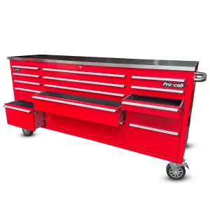 Crytec 72" Heavy Duty Red Pro Tool Cabinet With Stainless Steel Top And Castor Wheels