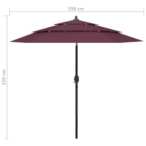 Berkfield 3-Tier Parasol with Aluminium Pole Bordeaux Red 2.5 m