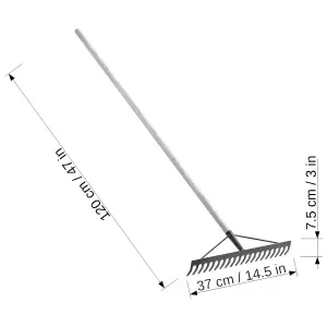 Garden Rake, Steel Hardened Heavy-Duty Rake with Handle for Hay, Leaves, Lawn, Ideal Gardening Tool (14 Tines - 37 cm / 14.5 in)