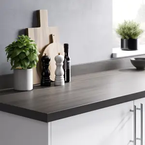 GoodHome 38mm Kabsa Matt Grey oak effect Chipboard & laminate Post-formed Kitchen Worktop, (L)3000mm