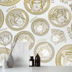 Versace Medusa Head Cream & Gold Wallpaper 38611-5