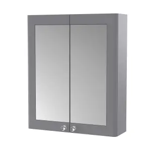 Traditional Wall Hung 2 Soft Close Door Mirror Cabinet, 600mm - Satin Grey