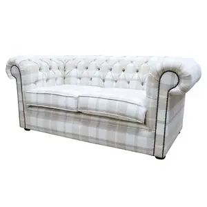 Chesterfield Handmade Tartan 2 Seater Sofa Balmoral Natural Fabric In Classic Style