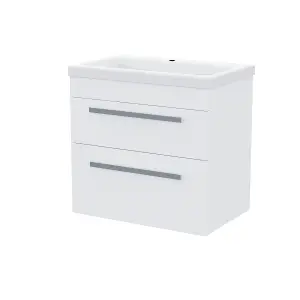 Nes Home Nanuya 600mm Gloss White Wall Hung 2 Drawer Vanity Cabinet & Ceramic Basin Sink