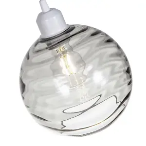 Modern Designer Smoked Circular Ribbed Glass Non Electric Pendant Lamp Shade