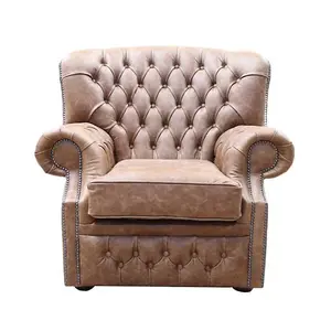 Chesterfield Handmade Armchair Cracked Wax Tan Leather In Monks Style