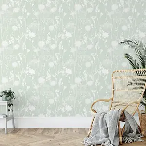 Catherine Lansfield Green Floral Pearl effect Embossed Wallpaper