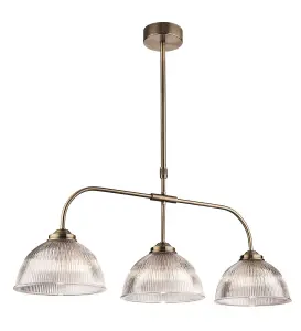 Luminosa Ashford 3 Light Bar Ceiling Pendant Antique Brass with Clear Ribbed Glass, E14