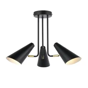 First Choice Lighting Set of 2 Dakotta Matt Black & Brushed Gold Adjustable 3 Light Fittings