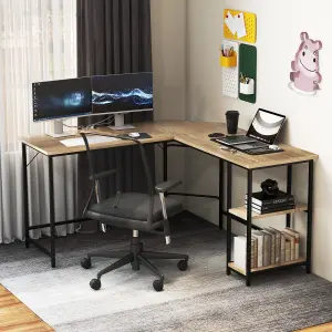 Costway L-Shaped Computer Desk Corner Computer Gaming Desk w/ 2-tier Shelves