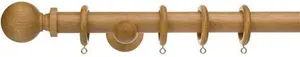 Dunelm Ashton Fixed Wooden Curtain Pole With Rings, Country, Brown, Mid Oak