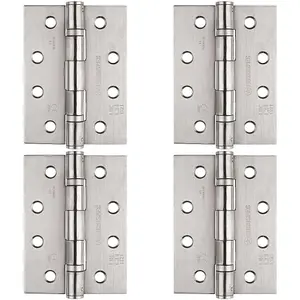 4 PACK - PAIR Grade 11 Heavy Duty Ball Bearing Hinge - 102 x 76mm Bright Stainless Steel