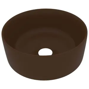 Berkfield Luxury Wash Basin Round Matt Dark Brown 40x15 cm Ceramic