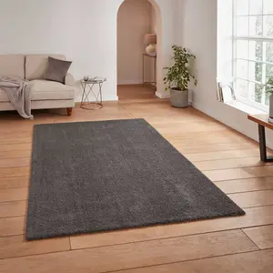 Charcoal Shaggy Washable Plain Modern Rug For Living Room Bedroom & Dining Room-80cm X 150cm