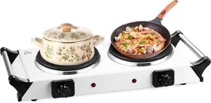 Hometronix 2500W Dual Hob Portable Electric Table Top Cooker/Hob White