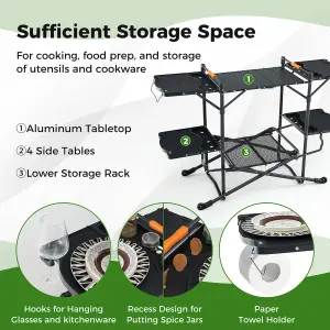 Costway Camping Kitchen Table Folding Outdoor Cooking Station w/ Aluminum Tabletop