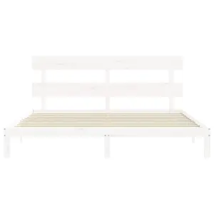 Berkfield Bed Frame with Headboard White Super King Size Solid Wood