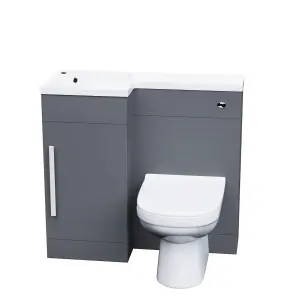 Nes Home Velanal 900mm Left Hand Matt Grey Basin Vanity, WC Unit & Back To Wall Toilet