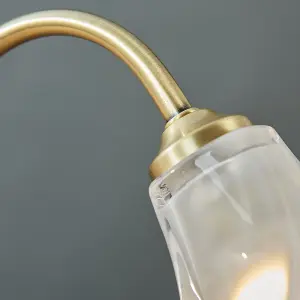 ValueLights Antique Brass & Decorative Glass Swan Neck Touch Bedside Table Lamp With 3w LED Dimmable G9 Bulb 6000K Cool White