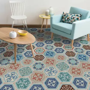 Walplus Victorian Hexagon Floor Tiles Stickers, Home Decorations, DIY Art, Decal