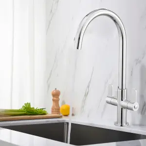 BATHWEST Kitchen Mixer Tap Dual Lever Swivel Spout Brass Chromed Kitchen Sink Tap