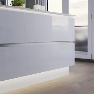 GoodHome Alisma Innovo handleless High gloss white Slab 2 drawer front, bridging door & bi fold door 1000mm