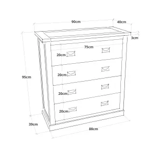 Lucca 4 Drawer Chest of Drawers Bras Drop Handle