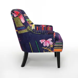 Fabric Purple Patchwork Lydia Accent Chair