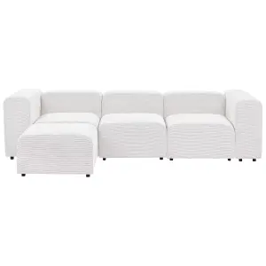 3 Seater Modular Corduroy Sofa with Ottoman White FALSTERBO