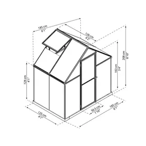 Mythos 6 Ft W x 4 Ft D Greenhouse Green / 208cm H x 185cm W x 126cm D