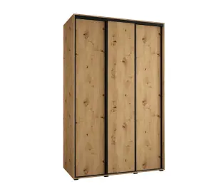 Rustic Oak Artisan Sliding Wardrobe H2050mm W1600mm D600mm with Customisable Black Steel Handles