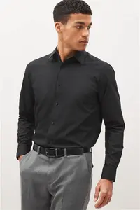 Mens Next Black Regular Fit Easy Care Single Cuff Shirt - Black