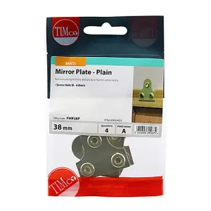 Timco - Mirror Plates - Plain - Electro Brass (Size 38mm - 4 Pieces)