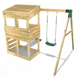 Rebo Wooden Lookout Tower Playhouse with 6ft Slide & Swing - Arches