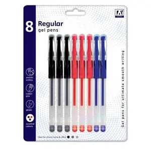 A Star Regular Gel Pens (Pack Of 8) Black/Red/Blue (1.5 x 21 x 16.5cm)