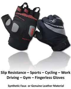 SMART FIT & Multipurpose Fingerless Sports Leather, Top Premium Quality Italian Polyester, GEL Padded Lightweight Gloves