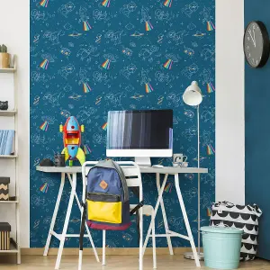 Muriva Blue Childrens 3D effect Embossed Wallpaper