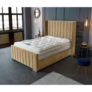 Meriso Plush Velvet Beige Bed Frame