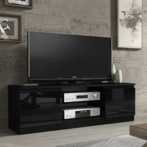 Aura TV Unit 120cm Black High Gloss Doors with LED Lighting - Creative Furniture