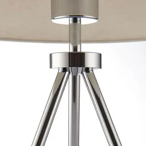 Modern Tripod Table Lamp Chrome & Ivory Shade Slim Metal Leg Bedside Desk Light